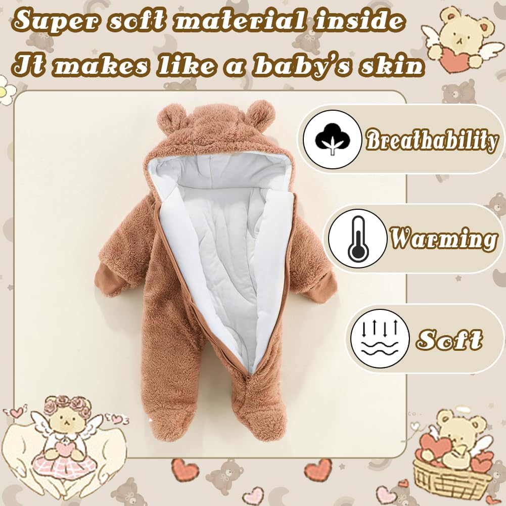 UVIPC Newborn Baby Bear Fleece Outfit Footie Jumpsuit Winter Romper Snowsuit outfit Bear Suit Warm Hooded Outfits