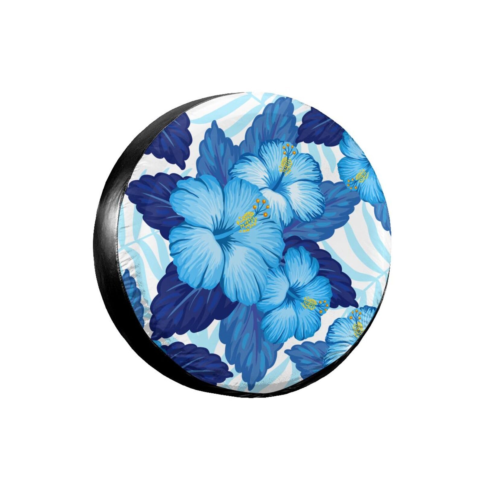 Delerain Blue Hibiscus Flowers Spare Tire Covers for RV Jeep Trailer SUV Truck and Many Vehicle, Wheel Covers Sun Protector Waterproof (16 Inch for Diameter 29"-31")