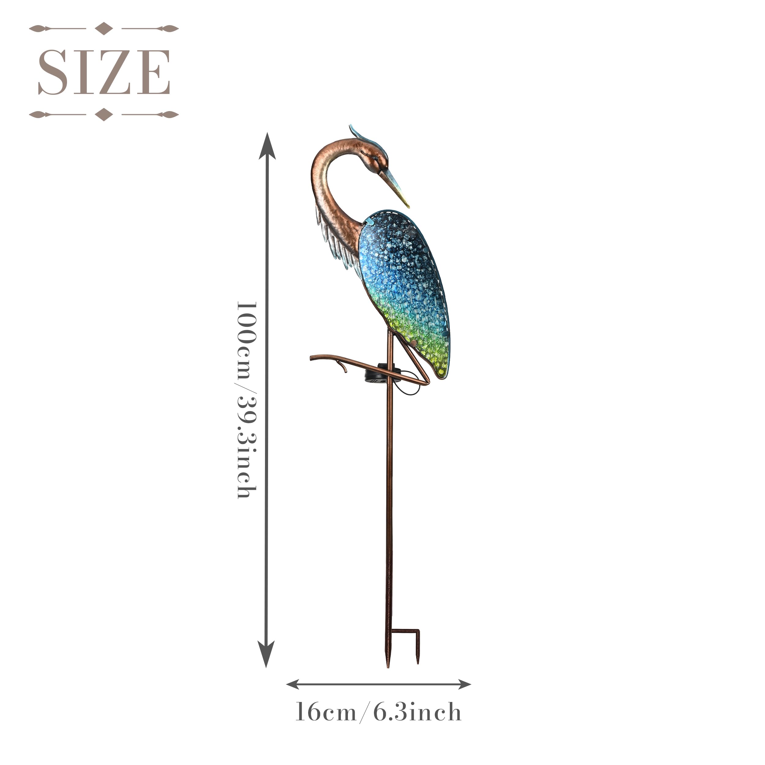 TERESA'S COLLECTIONS Garden Ornaments Outdoor, Large Glass Blue Heron Solar Garden Light - Image 4