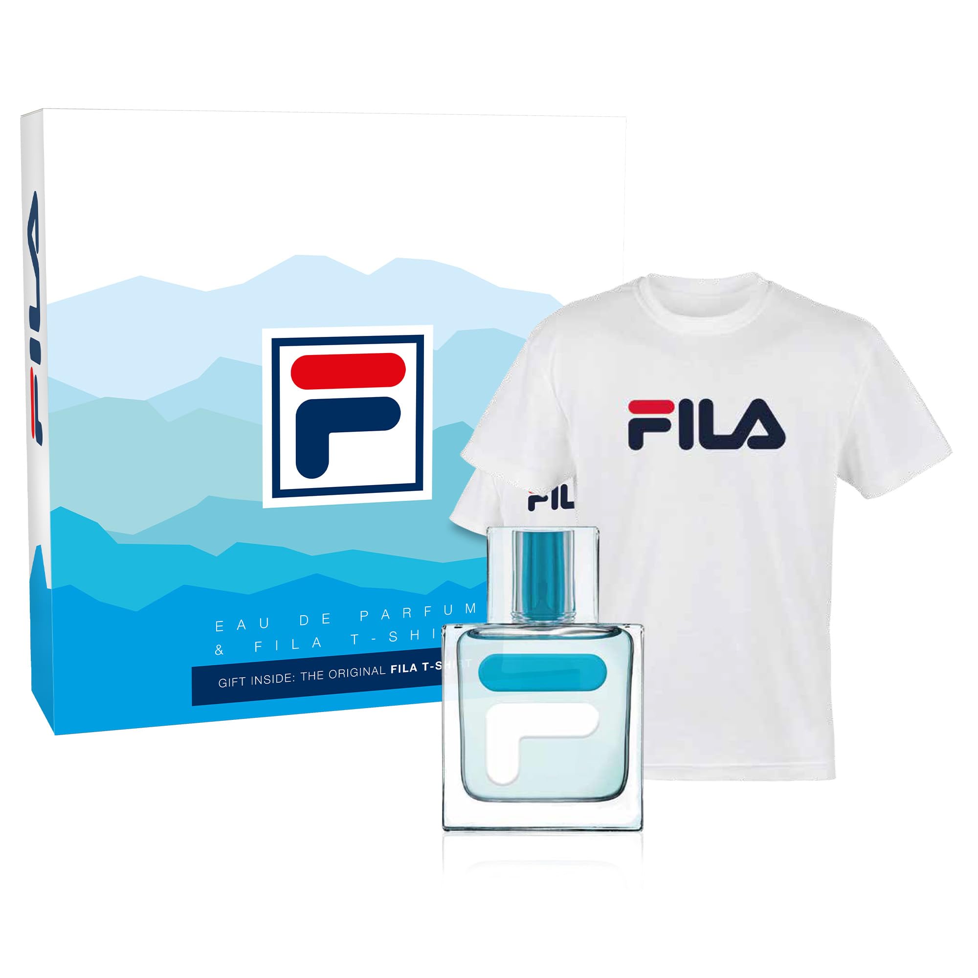 FILA Set Regalo Uomo Con Eau de Parfum 100 ml e T-Shirt, Cofanetto Con Elegante Profumo e Comoda T-Shirt Alla Moda, Kit Per Compleanni e Occasioni Speciali