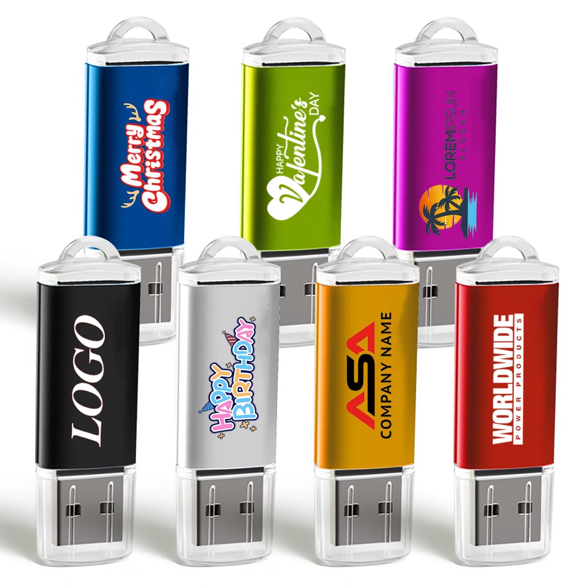 Custom USB 2.0 Personalized Flash Drive 4GB, 10Pcs High-Speed Memory Sticks with Printed Logo/Text, Bulk Promotional Thumb Drives for Company AD/Education/Wedding/Corporate Events