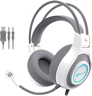 سماعة راس للالعاب GH515W RGB من اكسترايك مي - صوت محيطي ستيريو - اضاءة RGB - مشغلات 40 ملم - اغطية اذن جلدية - ابيض، فوق الاذن، سلكي