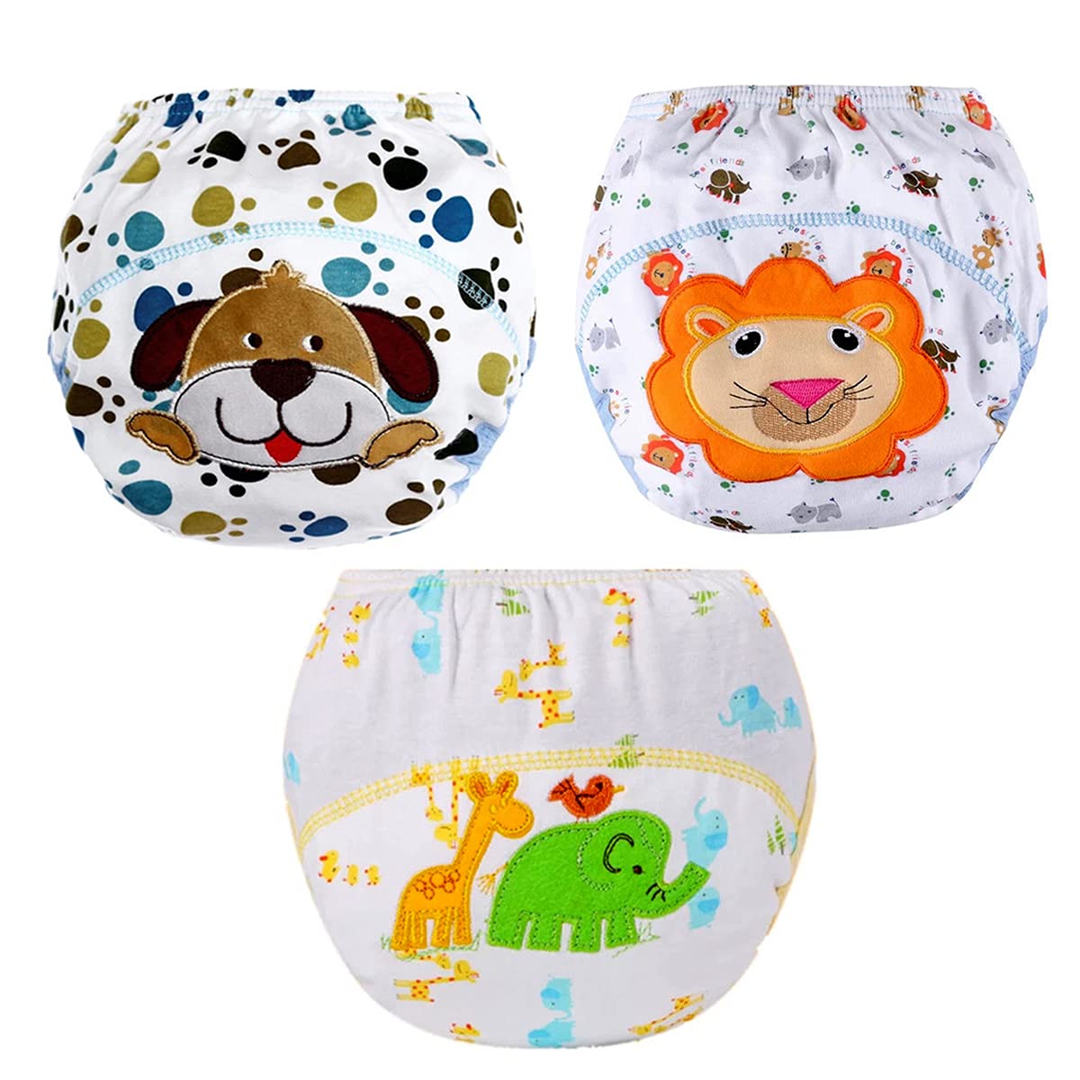 Baby Bucket Baby Boys Breathable Soft Cotton Diaper Panty Reusable Cartoon Embroidery Panties Set of 3