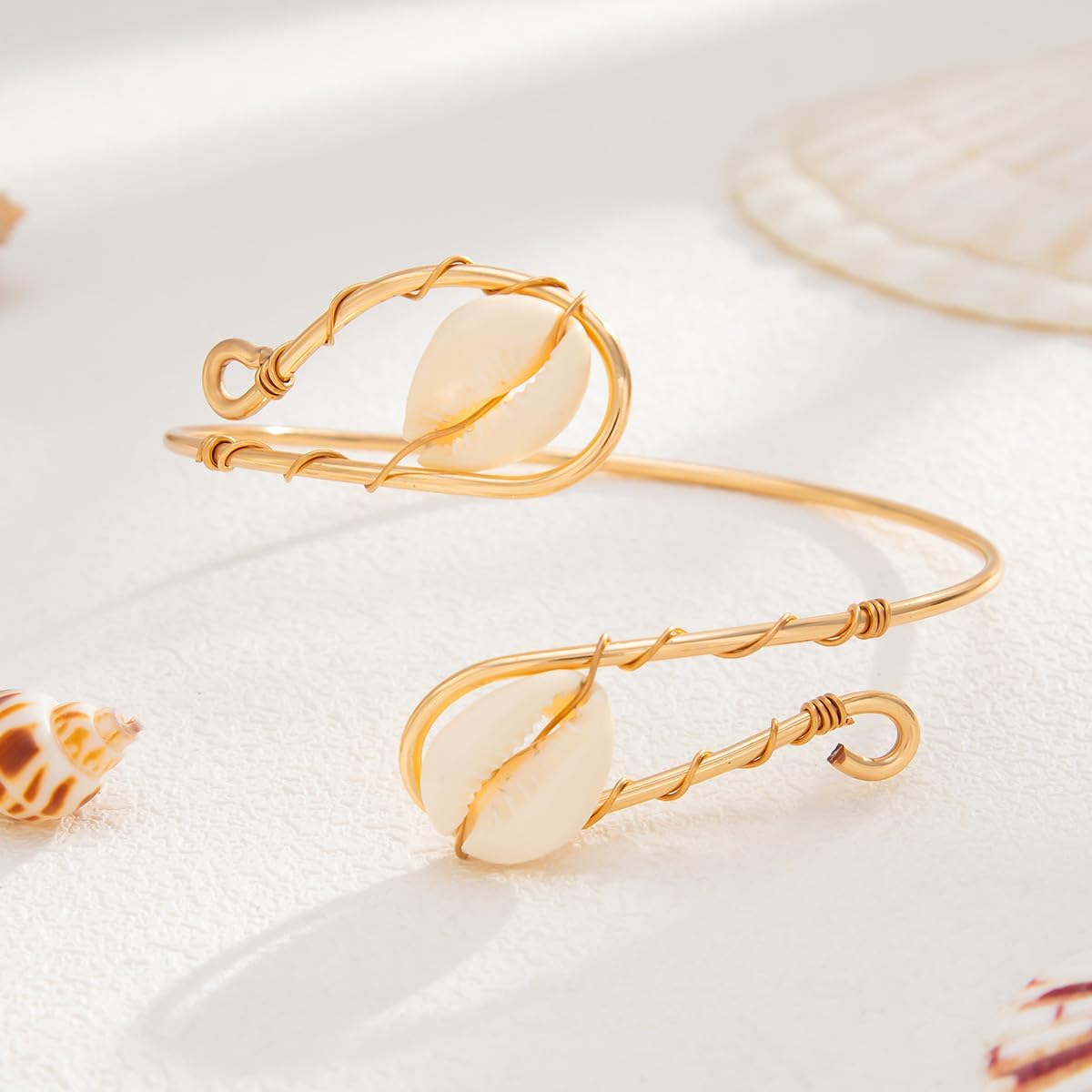 Caiyao Bohemia Upper Arm Bracelets Gold Silver Butterfly Flower Starfish Seashell Coil Swirl Leaf Armband Bracelet Adjustable Metal Open Upper Arm Cuff Bangle for Women Boho Jewelry Gifts - Image 3