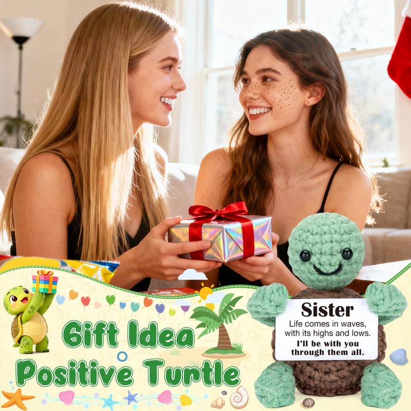 Xinezaa Stuffers for Teens Support Girls, Cute Crochet Turtle Gifts for Sister from Sister Brother, Graduation 2026 Gift for Sisters, Inspirational Gift for Older Younger Sisters, Long Distance Gifts