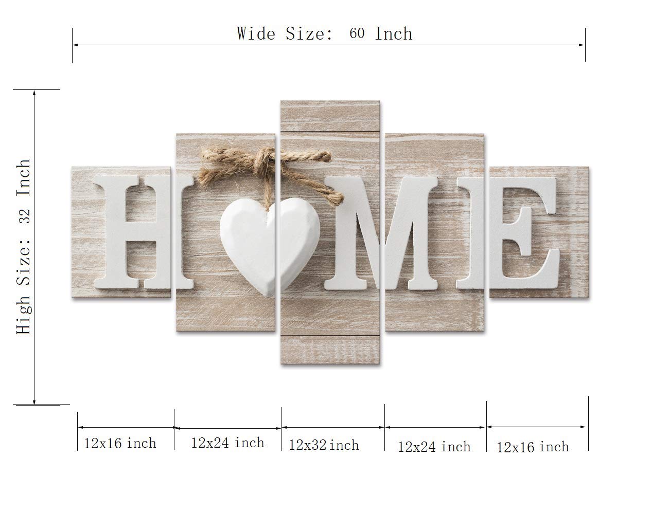 Home Wall Art Modern Love Sanctuary Canvas Art Painting 5 Pieces White Home Sweet Heart Pictures Heart of Love Prints Poster Artwork Home Decor for Living Room Bedroom Framed Ready to Hang (60"Wx32"H)