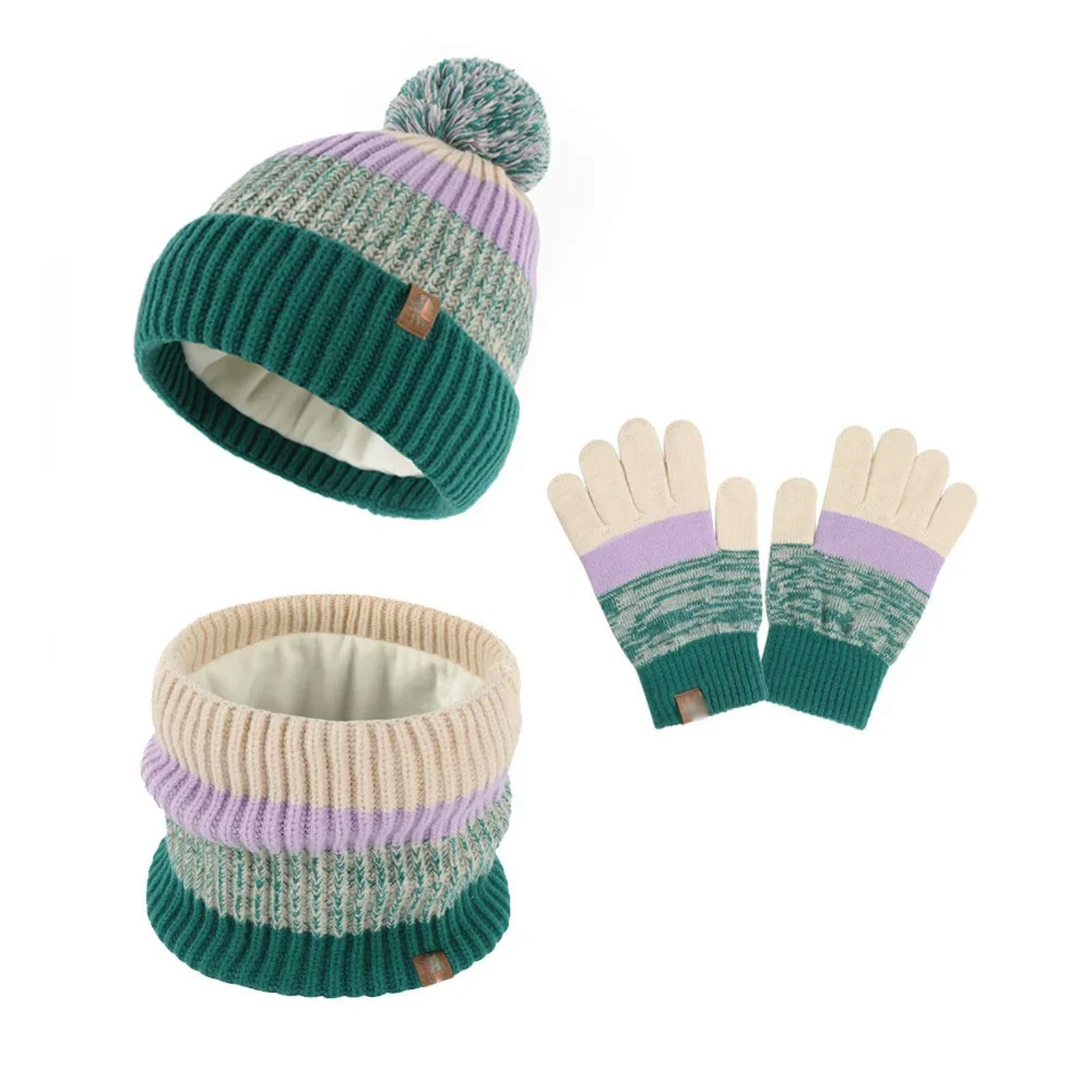 Zonto Wintermütze Schal Handschuh-Sets Kinder Winterhut Handschuhe Schal Set Girls Kinderhut Wolle Gestrickt Plüsch Ausgekleidetem Handschuhset Set-Stil 1 Armee Grün