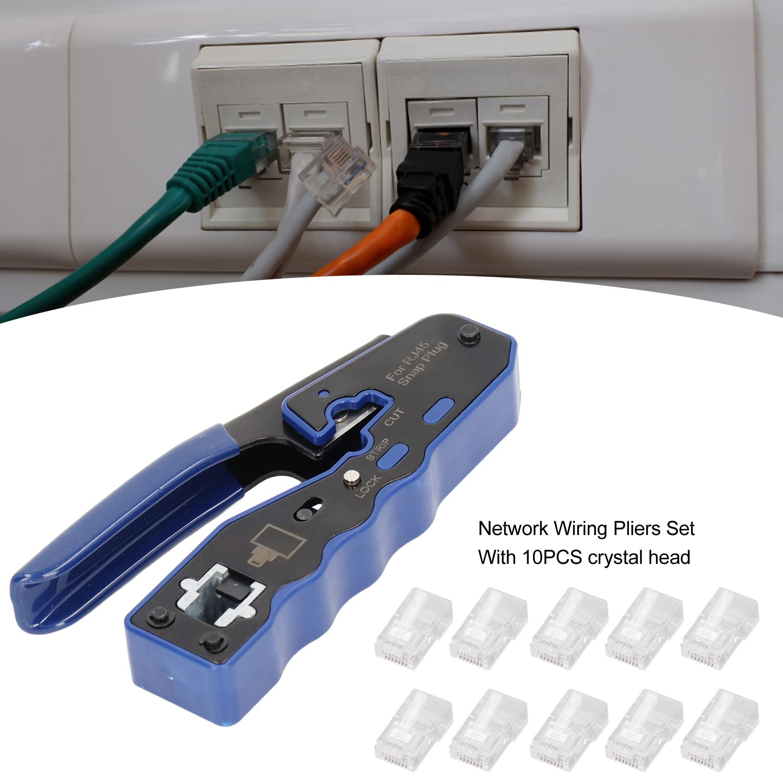 Pince à sertir pour câble réseau | Pince à dénuder et coupe-fil en acier à haute teneur en carbone | Pince à sertir RJ45 pour câbles Cat5 Cat6/installation Ethernet | 10 têtes en cristal