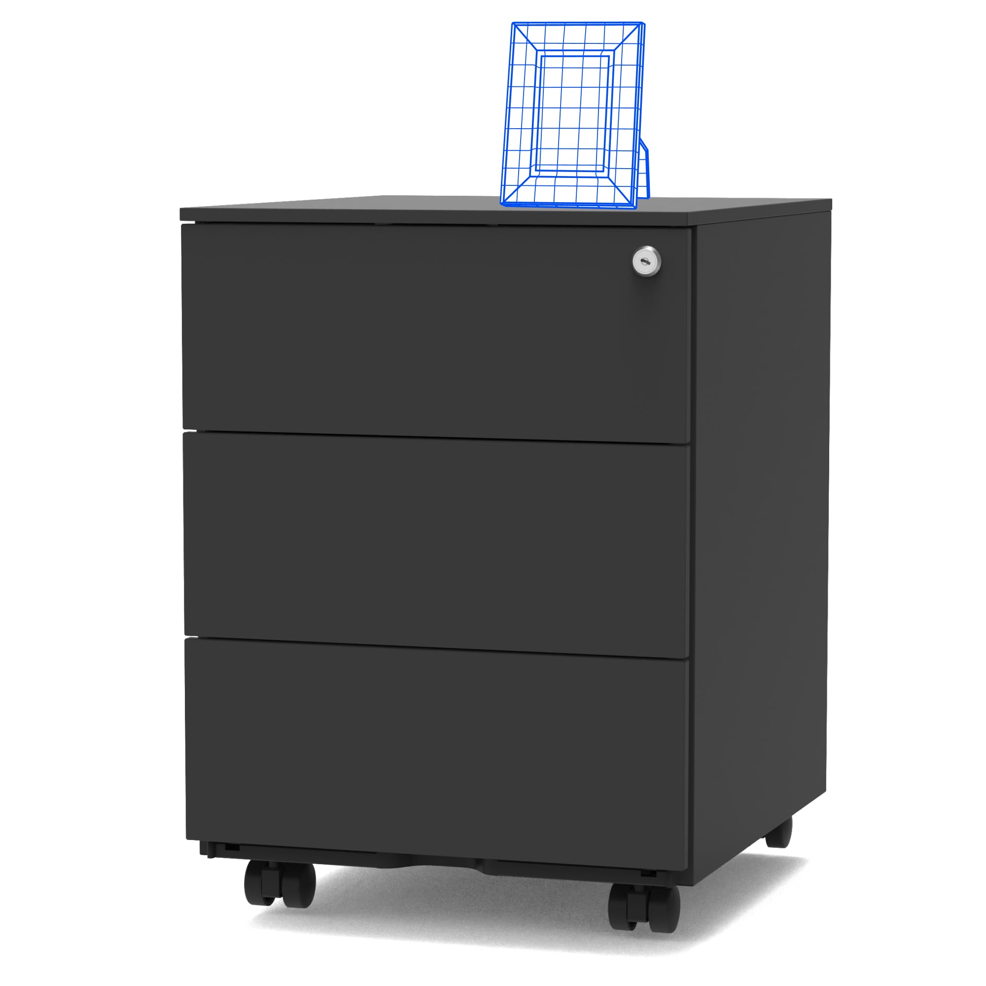 Caisson De Bureau 3 Tiroirs KOMFOTTEU - Petite Commode Noire Avec Anti-basculement 37x34x66,5 Cm