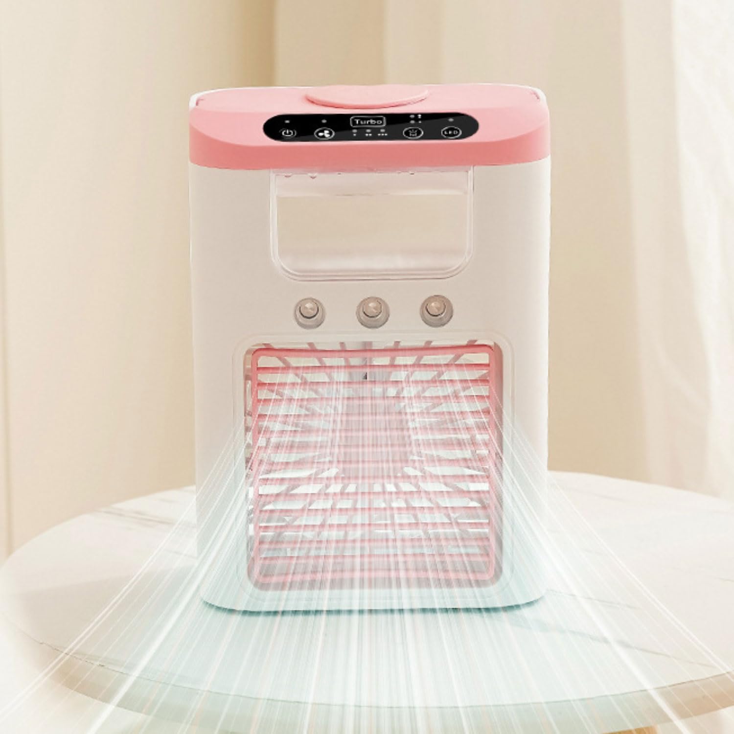 Condizionatore Portatile Silenzioso con 600ml Mini Climatizzatore Evaporativo Ventilatore con 3 Velocità Raffreddatore D'aria Luci LED & Risparmio EnergeticoIdeale Ventilatore Aria Fredda per Ufficio