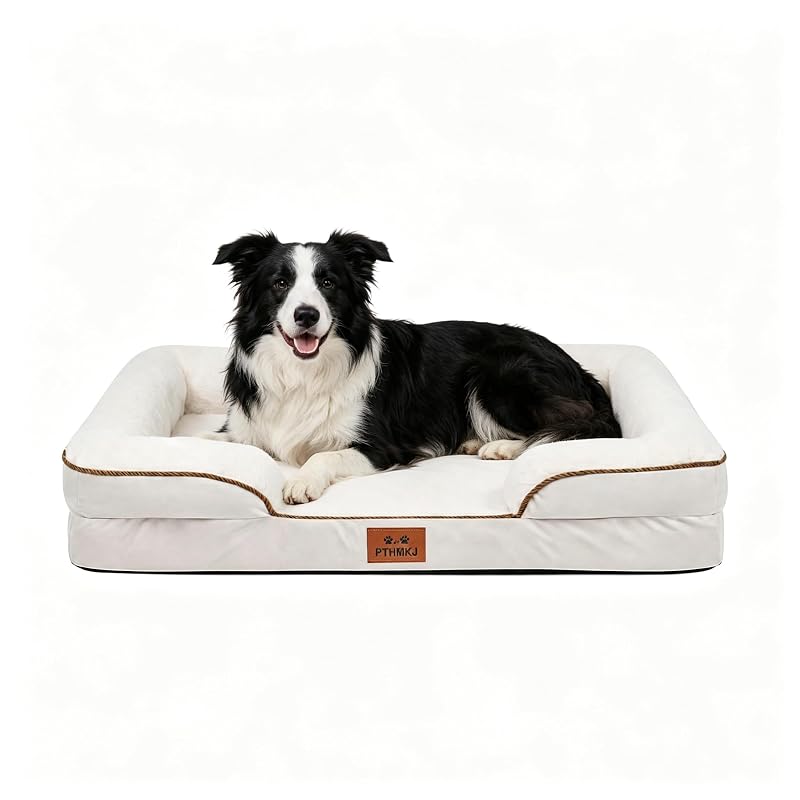 Cama para Cães Grande com Espuma de Memória e Pelúcia Sintética, PTHMKJ, 91,44 x 68,58 x 17,02 cm