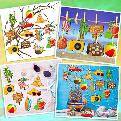 36 Pcs Summer Wood Hanging Ornaments Summer Ornaments For Tree Summer Tree Decorations Hawaiian Beach Wooden Pendant Decorations With String For Luau Party Supplies (Beach) #TOP4