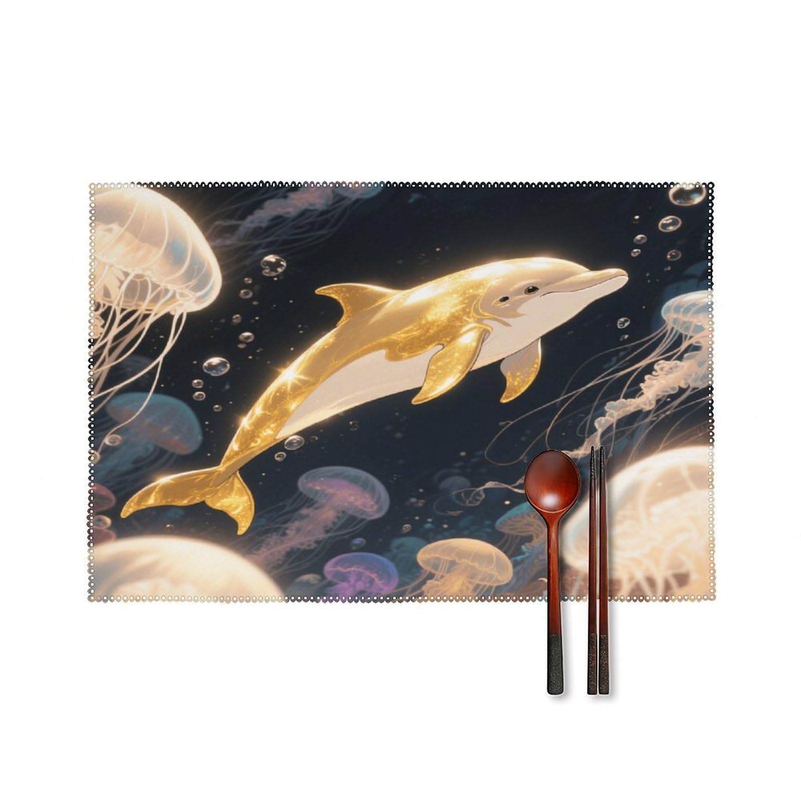Fekiloot Style Golden Dolphin Placemats Set Of 6,Table Mat