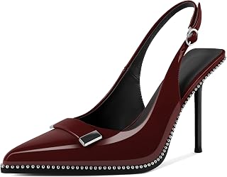 Esvowido Women Slingback Heels Pointed Toe Stiletto Slip-on Pumps Backless 4 Inch Ankle Strap High Heels for Women