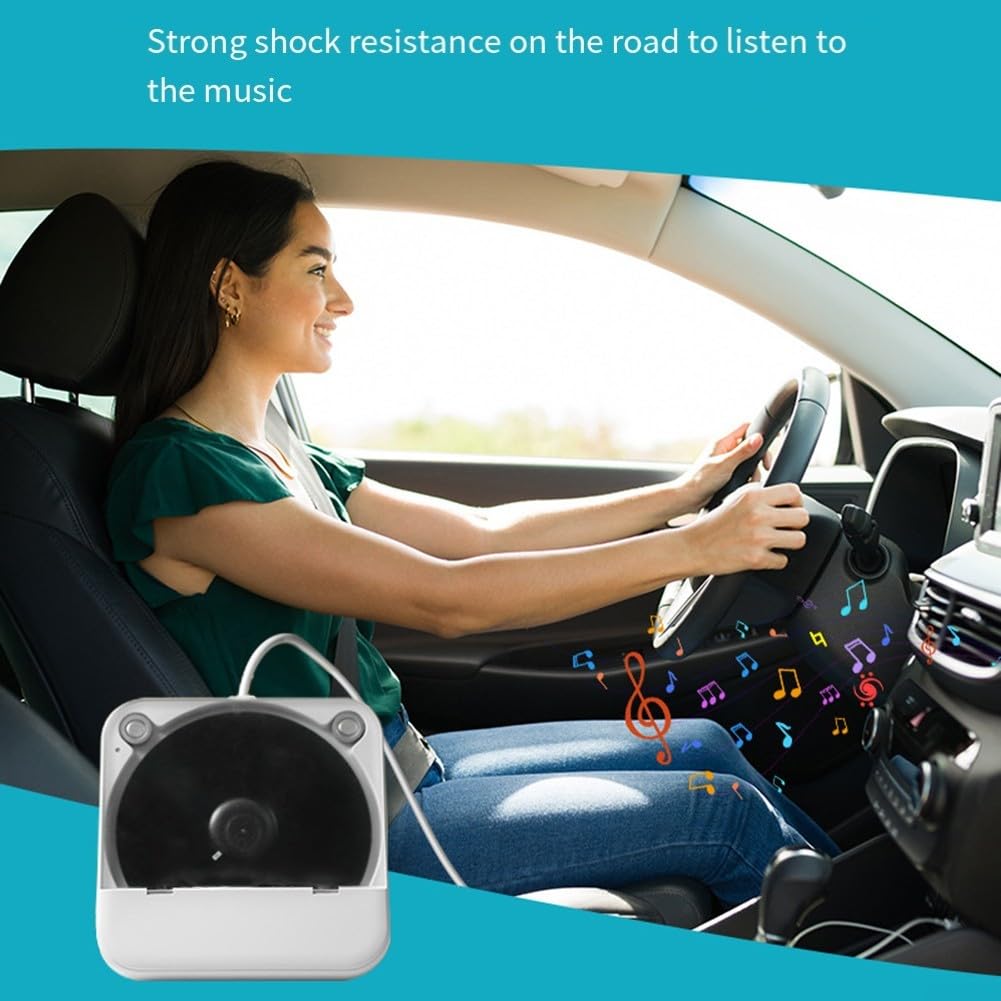 Lettore CD portatile per auto portatile Tv Computer con alimentazione USB e porta Aux Compatto Bianco Abs Lettore di dischi esterni per musica da viaggio