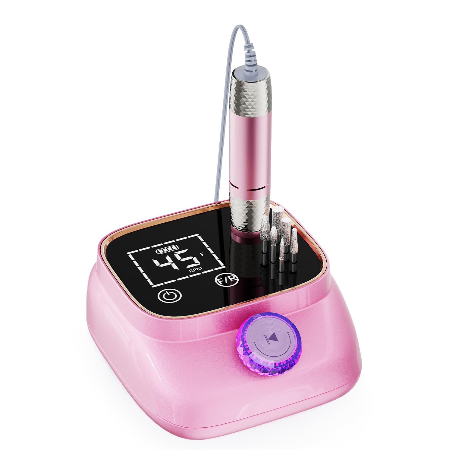 Professional 45000 RPM Ponceuse pour Ongles Electrique pour Toute Manucure Pédicure Acrylique gel à OnglesPolissage Enlèvement kit de Lime à Ongles Portable Conçu, Rose