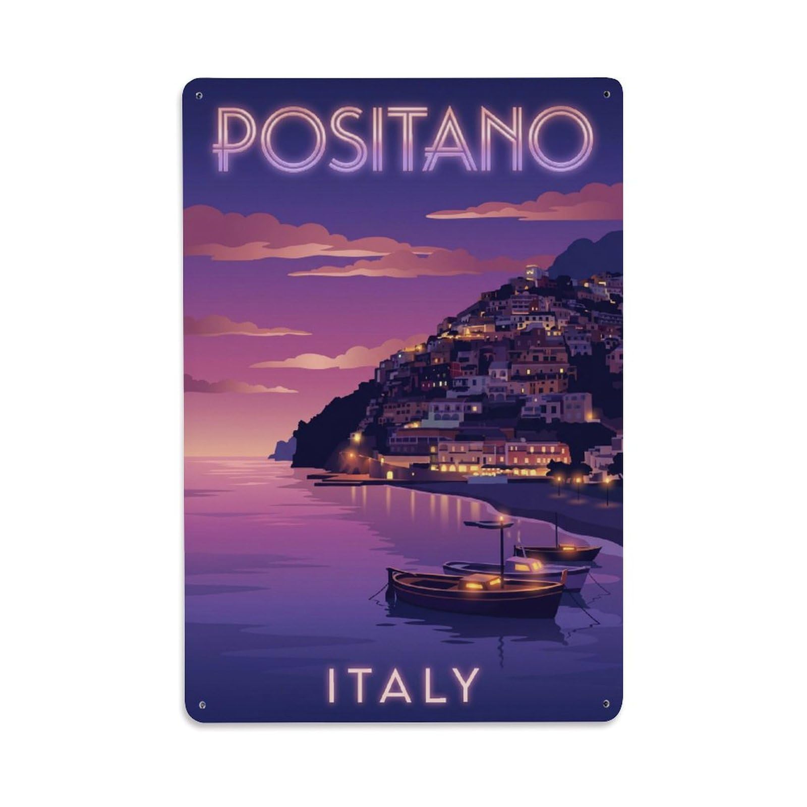 Vintage Travel Positano Italy Luminous Metal Tin Sign Plaque Wall Decor for Cafe, Club Bar, Office, Garden Metal Poster 8x12Inch