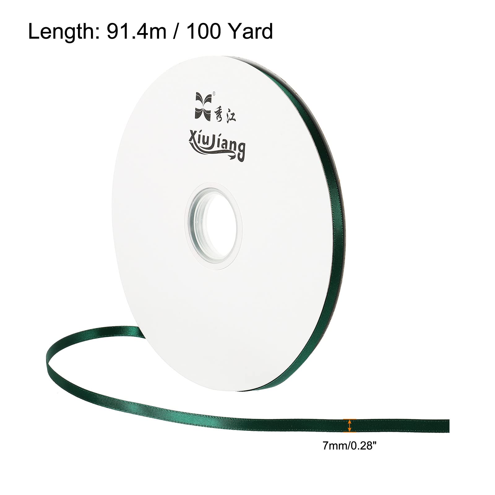 PATIKIL 0.28 Inch Wide 100 Yards Satin Ribbon, Double Face Solid Crafts Roll for Party Home DIY Wrapping Decoration Dark Green - Image 2