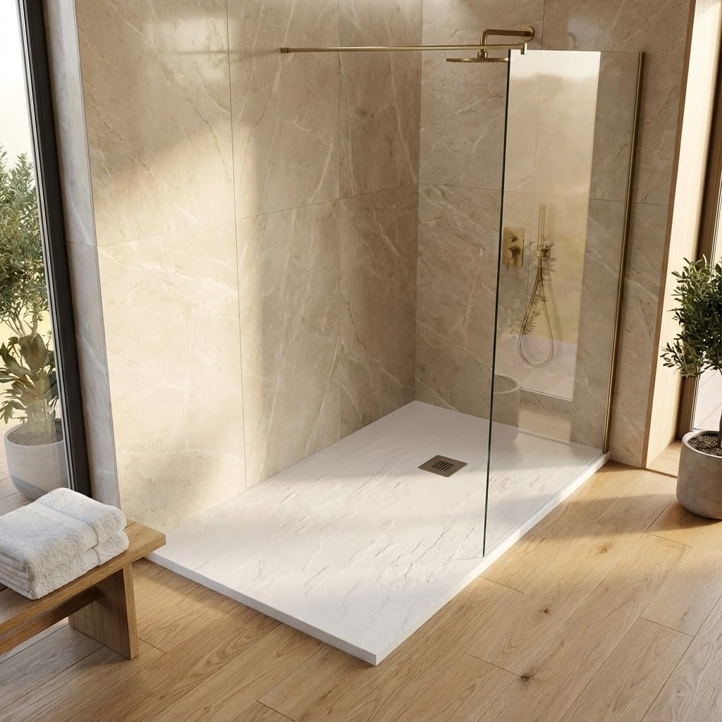 Plato de ducha de resina color blanco 80 x 120 cm con rejilla y desagüe – Showey