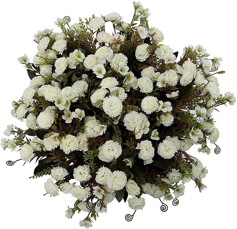 YATAI Pack of 9 Artificial Carnation Flowers Spray Fake Carnation Branches Artificial Plants Wholesale Silk Flowers for Yard Home Wedding Festival Decoration Holiday Ornament (White)