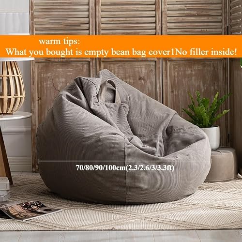 Bean Bag Chair Cotton Corduroy Bean Bag Chair Cover No Filler For Kids Adults Washable Ultra Soft Pouf Ottoman Beanbag Chair Lazy Armchair Couch Floor Seating Living Room Furniture(Yellow,D70cm-emtpy
