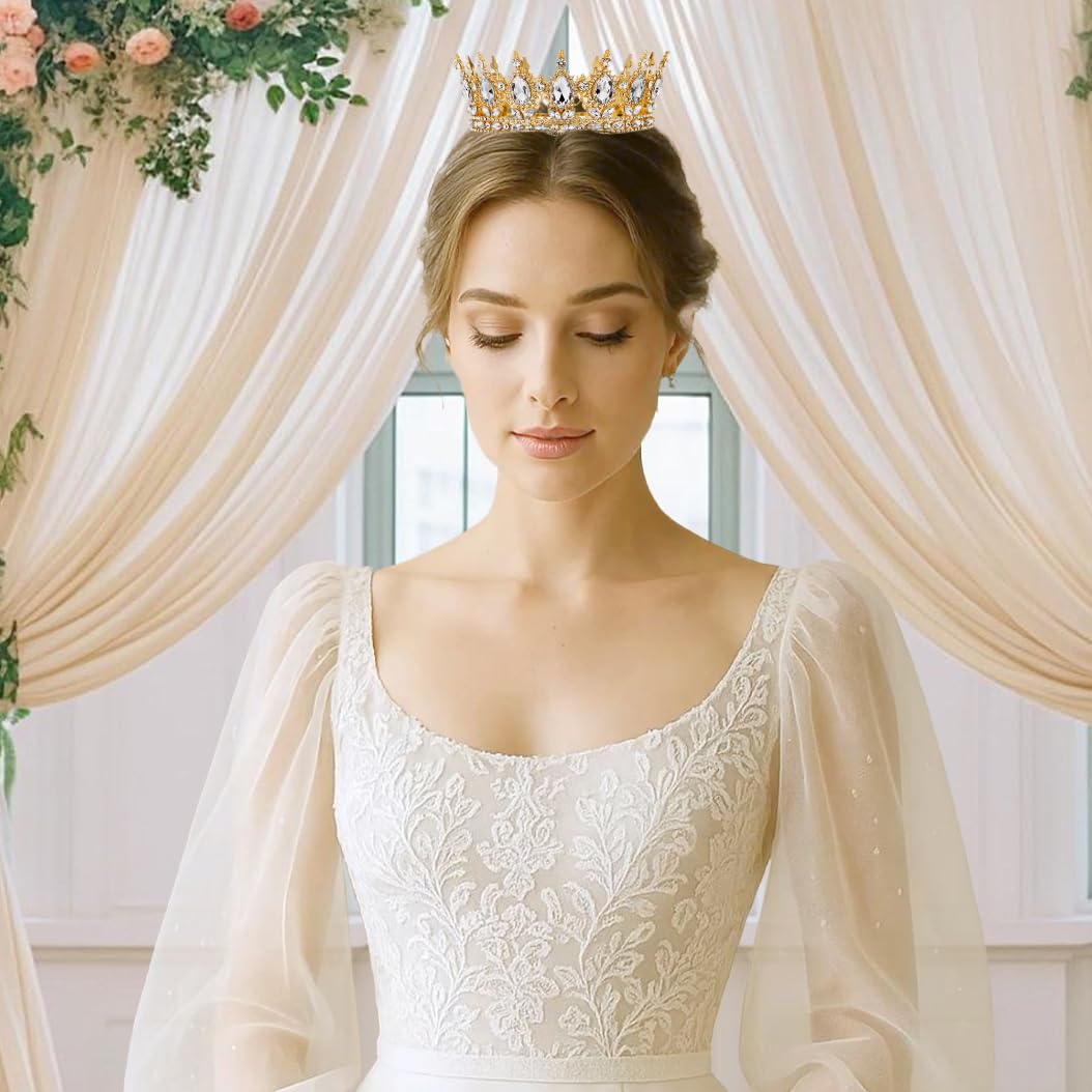 Gold Crown for Women, Crystal Queen Tiaras Headband Wedding Bridal Hair Accessories, Birthday Party Prom Cake Topper