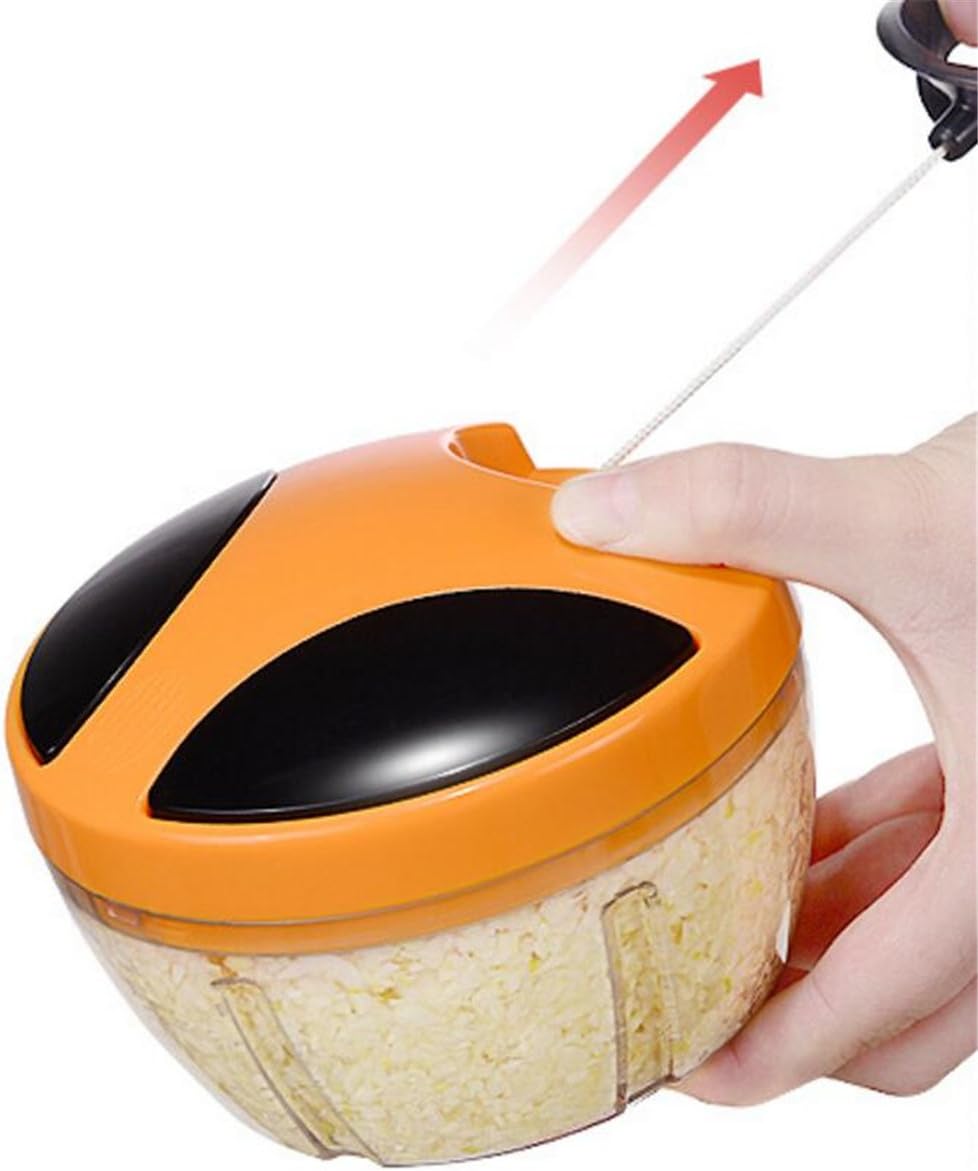 GREENKI Easy Pull Food Chopper Manual Food Processor Compact Powerful Hand Held Vegetable Chopper Mincer Blender to Chop Fruits Vegetables Nuts Garlics Pull once the rope is equal to cutting 48 time (Orange)