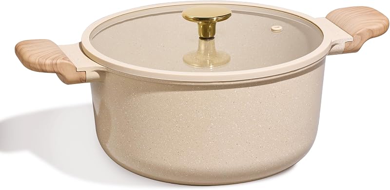 Olla de sopa antiadherente de 5 cuartos con tapa, cazuela de cerámica de 5 cuartos con tapa, olla de cocina antiadherente fácil de limpiar, utensilios de cocina sin PFOA, avena de cerámica