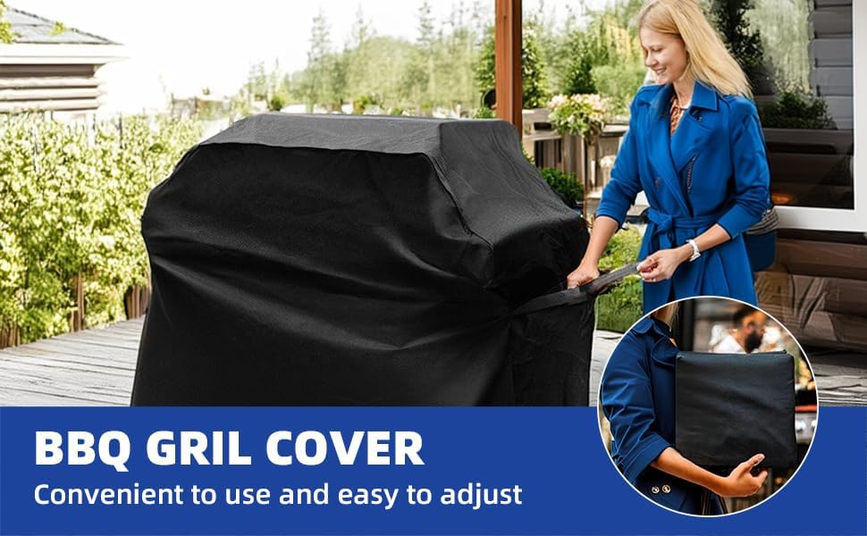 BBQ Gas Grill Cover for Outdoor, Anti-UV, Rip-Proof, 600D Oxford Fade Resistant Material, Barbecue Cover with Hook and Loop Straps & Adjustable Hem Drawstring-10 Size Options(72”x26”x51) - Image 8