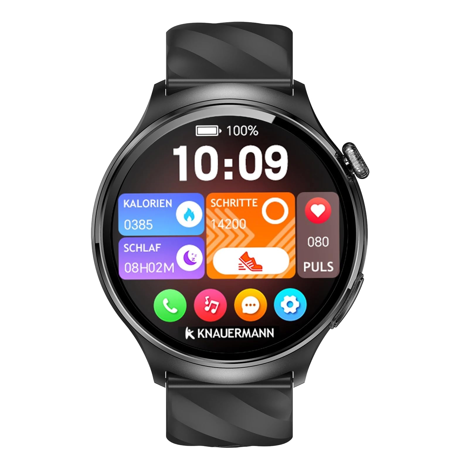 Knauermann PRO 4 EKG zegarek zdrowotny z funkcją telefonu – smartwatch w kolorze czarnym – puls, ciśnienie krwi, HRV, analiza snu – dla kobiet i mężczyzn – silikonowy pasek czarny