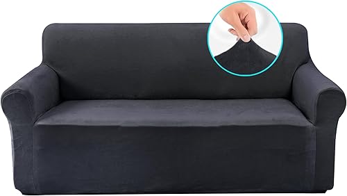 Miniatura 1 de U-NICE HOME Fundas de terciopelo para sofá biplaza, funda elástica para sofá, protector de muebles para perros (M, gris oscuro)