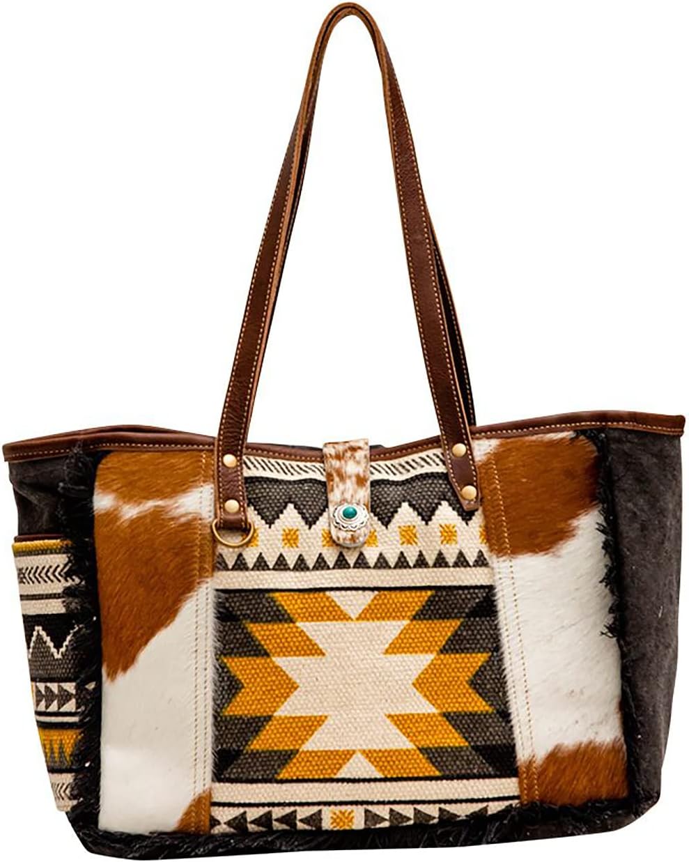 Myra Bag Western Canvas Tote Bag for Women - Cotton & Upcycled Leather Shoulder Weekender Bag Panacea