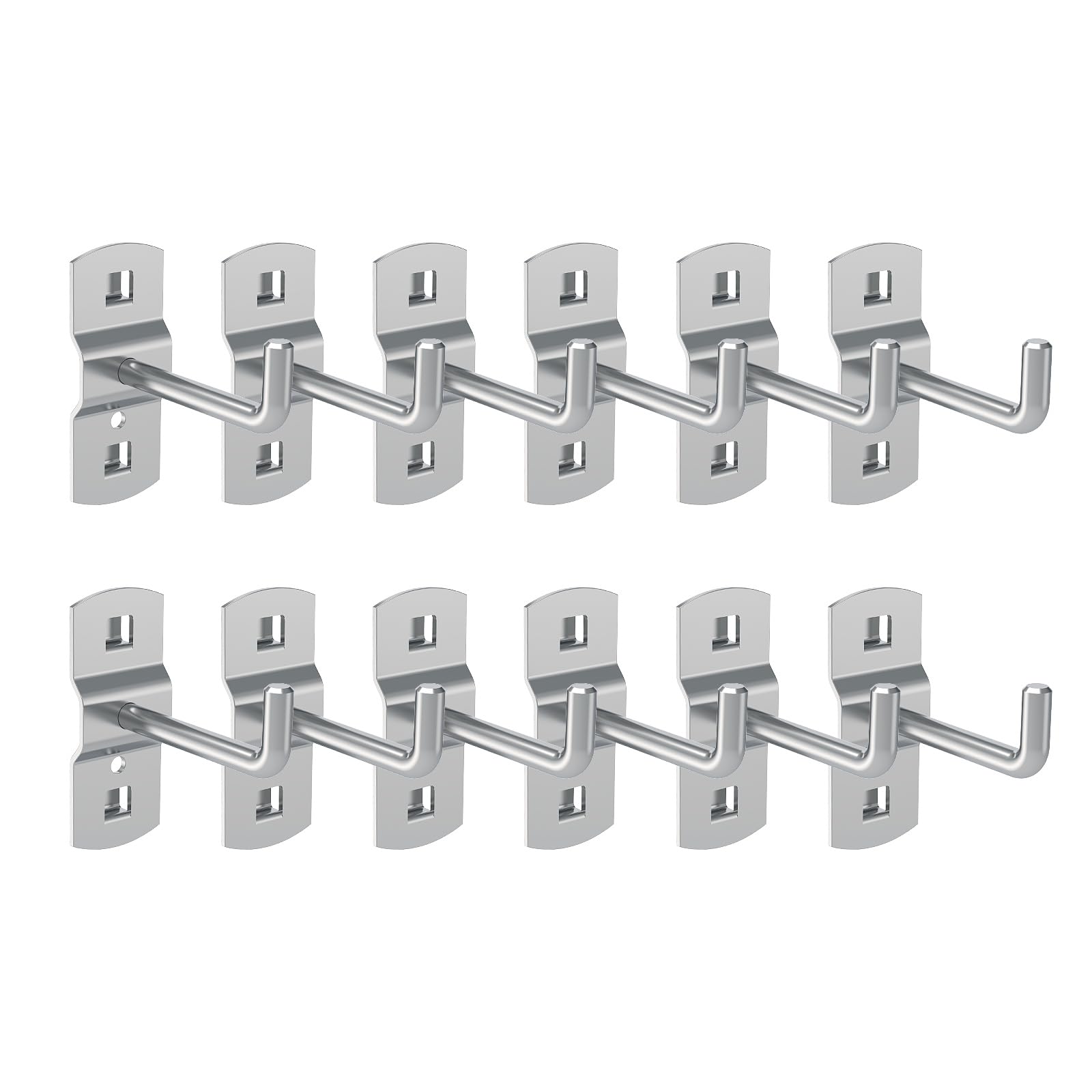 TOCCOOL 12 Pack 2.3 Inch Alloy Steel Pegboard Hooks, Double-Locking Zinc Plated Hooks for Tool Storage (Silver)