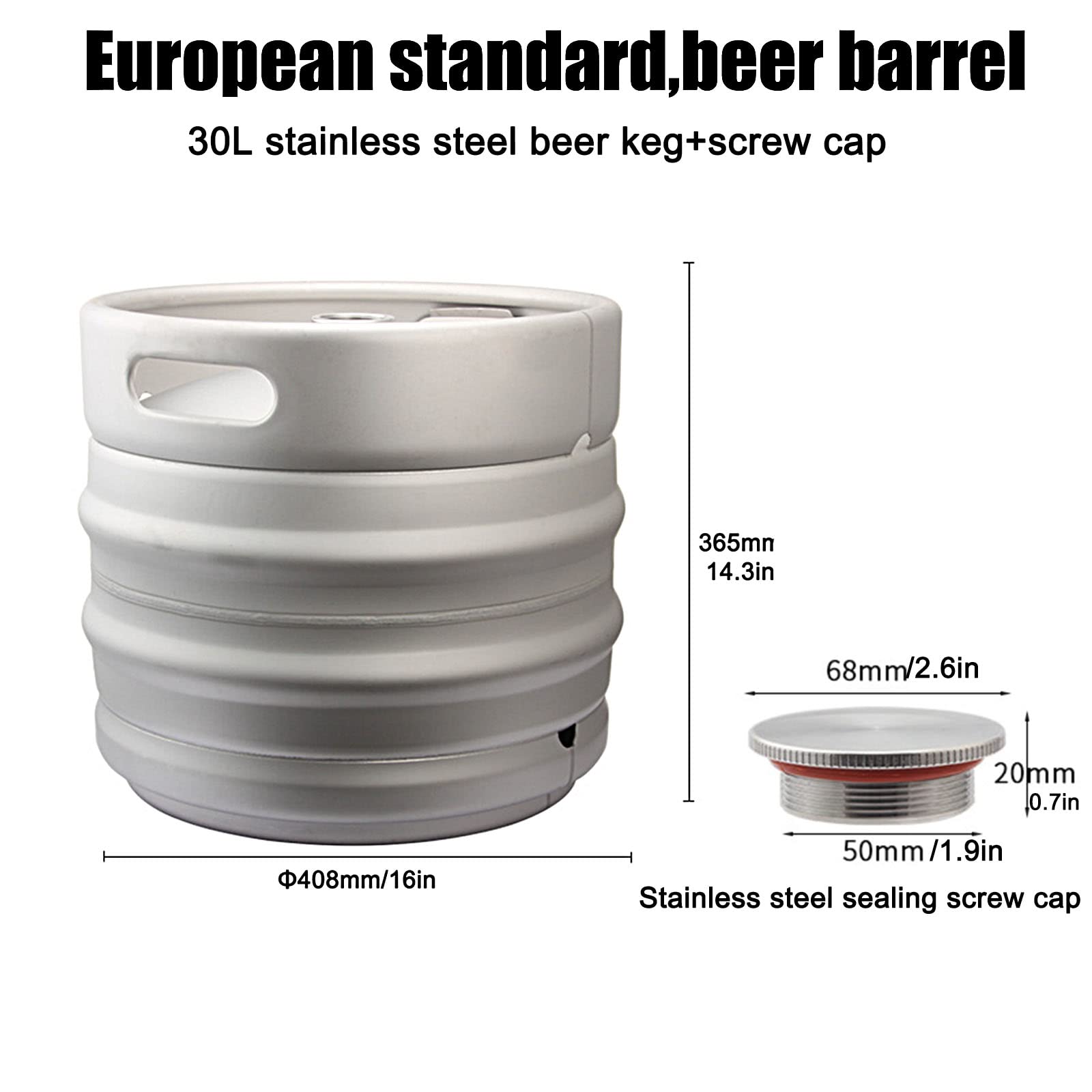Acciaio Inossidabile Fusto da Birra,Fusto di Birra,Distributore di Fusti in con Coperchio A Spirale per Uso Domestico Produttori di Vino per Esterni 30L