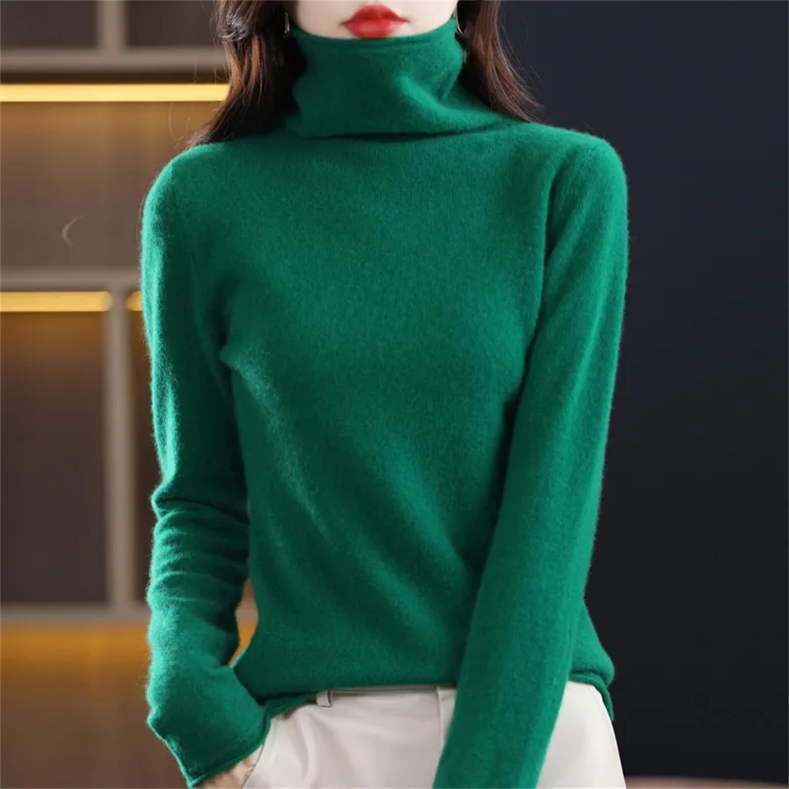 Maglione da Donna 100% Lana Autunno E Inverno Pullover con Colletto in Pile alla Moda Maglione di Cashmere Top Lavorato A Maglia A Maniche Lunghe