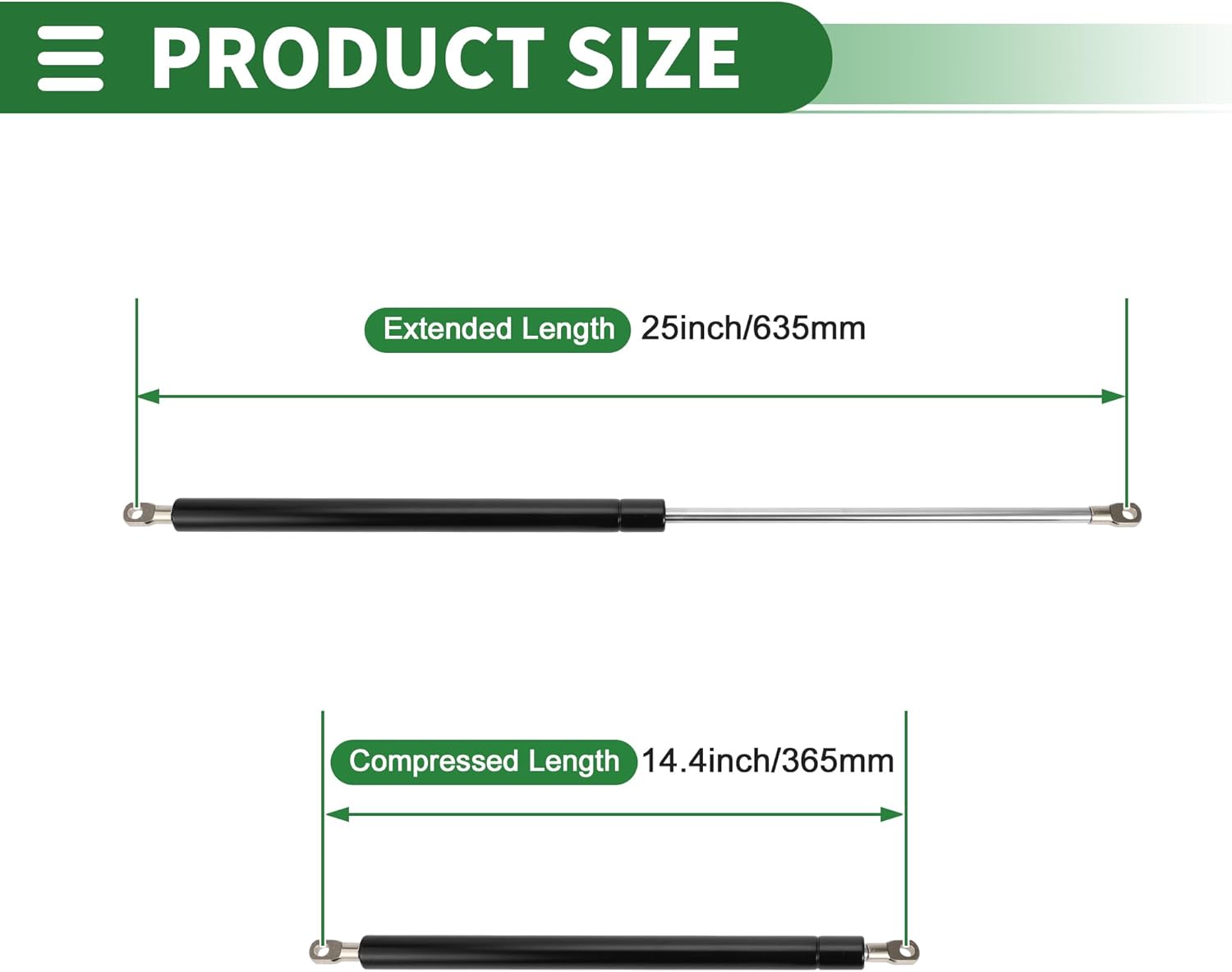 Motoforti Universal Lift Supports Struts Window Toolbox Gas Springs 25inch/635mm 200lb/890N/89kg Black 2 Pcs