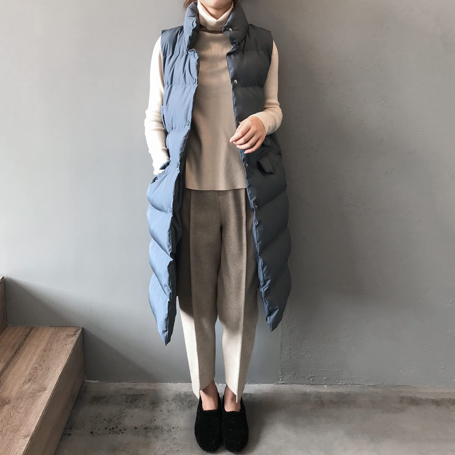 Cappotto Donna Elegante, Gilet Lungo Senza Maniche Da Donna, Gilet Invernale Imbottito Lungo Trapuntato Giacca Da Donna Smanicato Piumino,Blu,M