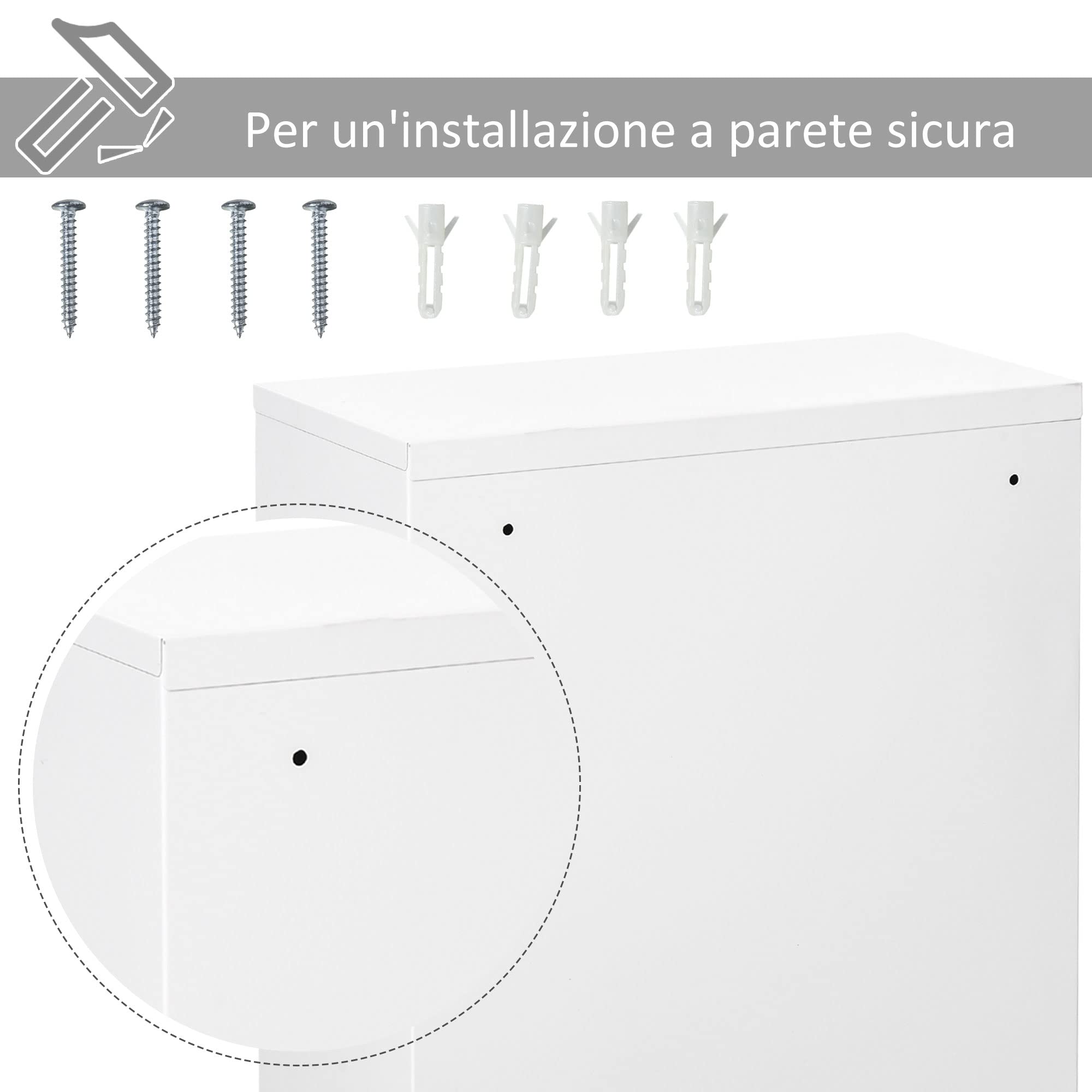 kleankin Armadietto Medicinali a 3 Livelli in Acciaio con 2 Chiavi e Montaggio a Parete, 40x18x60 cm, Bianco