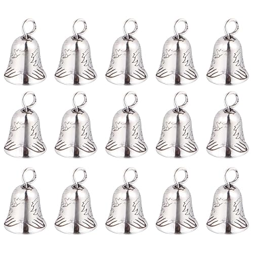 NUOBESTY Christmas Bell Pendant Charms 20Pcs Vintage Alloy Jingle Bells for Diy Jewelry Making Ornaments Necklace Bracelet Accessories