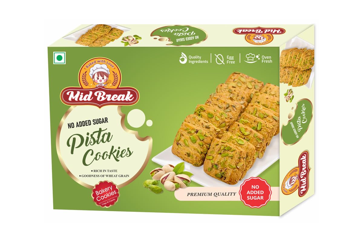 Midbreak Pista Delight Biscuits - 300gm (Pack Of 1) | Cookies With No Added Suagr & Infused With Rich Pistachios | Low GI, Gut-Friendly And High in Fiber - Your Healthier Snacking Choice! - Pack Of 1