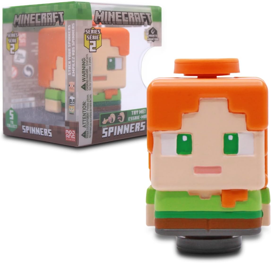 Minecraft Spinner Toys Series 2 – Alex, Magnetic & Stackable Fidget Spinner – Official Licensed Collectible by Just Toys LLC (2.5″) (Glow-in-the-Dark Creeper, Panda, Alex, Enderman, Pig)