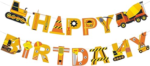 GoldRock Baustelle Happy Birthday Girlande,Bagger Geburtstag Deko,LKW/Bulldozer Girlande Geburtstag,Bagger Deko Happy Birthday Banner,Hängende Geburtstagsgirlande für Baustelle Themenparty Dekoration
