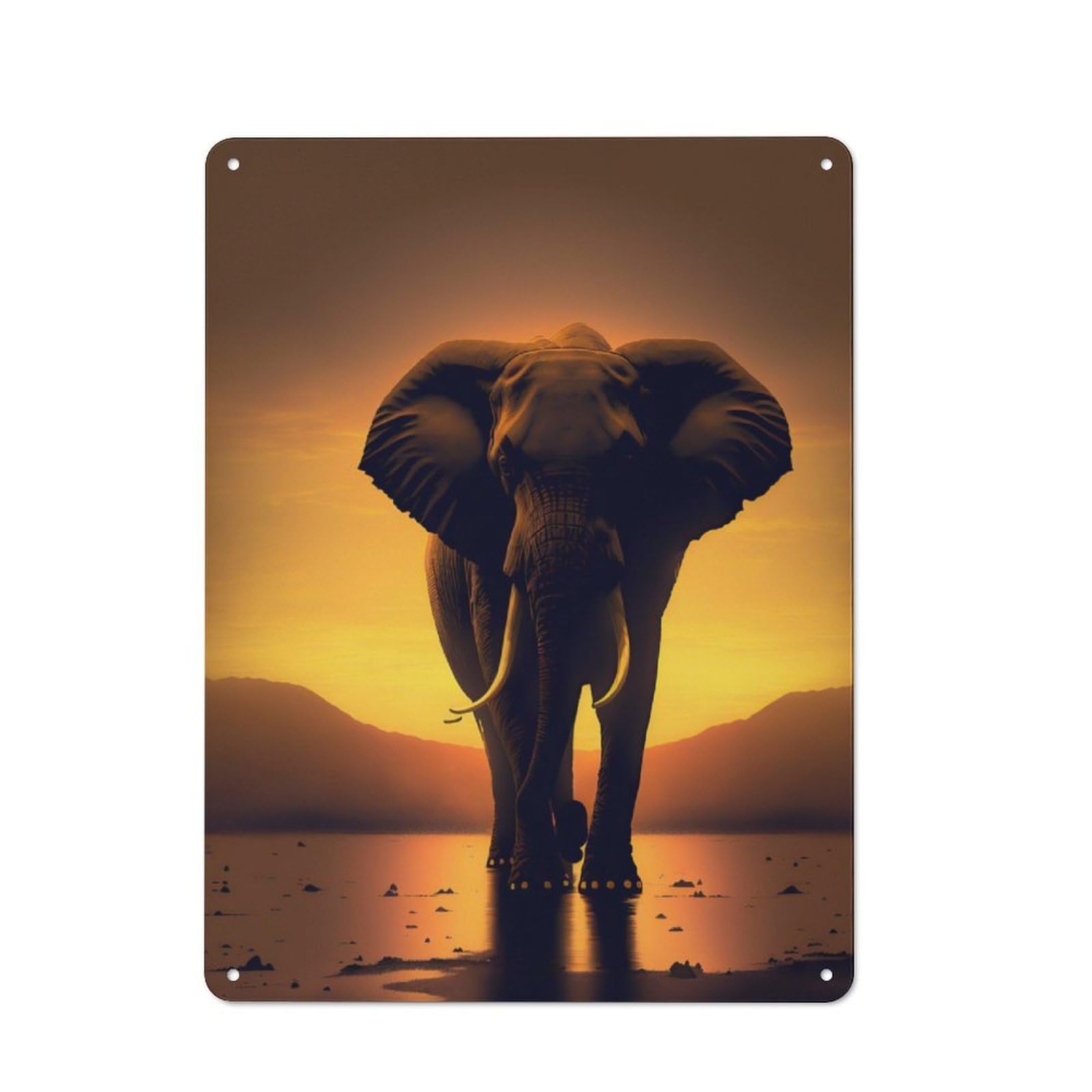 Elephant Sunset Metal Gift Sign 40x30cm, Vintage Home Wall Decor for Home, Shop, Pub Or Studio Wall