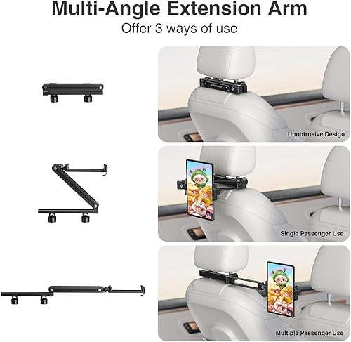 Miniatura 3 de elitehood Soporte para tablet de coche para reposacabezas  Brazo de extensión largo de aluminio ultracompacto Soporte plegable para iPad para