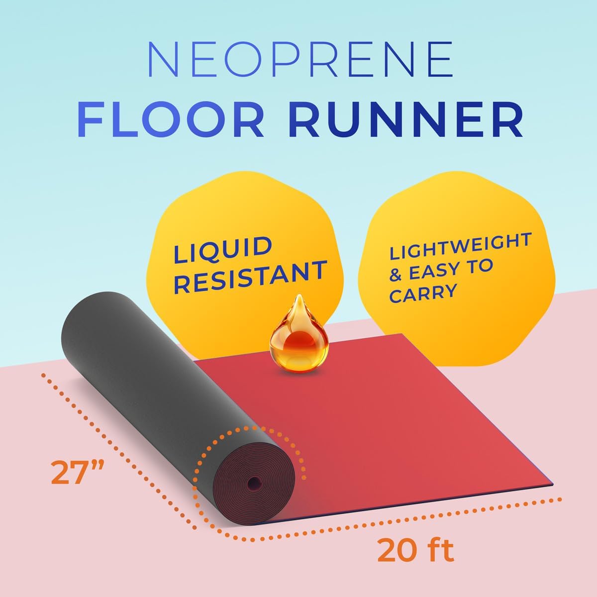 Neoprene Floor Runner / Protector / Rubber Runner Mat - Long Plastic Floor Mat (RED) - 1.5mm H / 27 Inch Wide X 30 Feet Long Runner