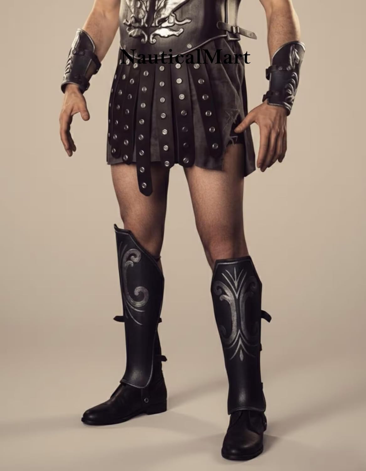 NauticalMart Roman Warrior Gladiator Armor- Maximus Gladiator Men's Costume Set Black Roman Muscle Armor with Helmet for Cosplay, Roleplay & LARP- Costume Authentic Historical Reenactment