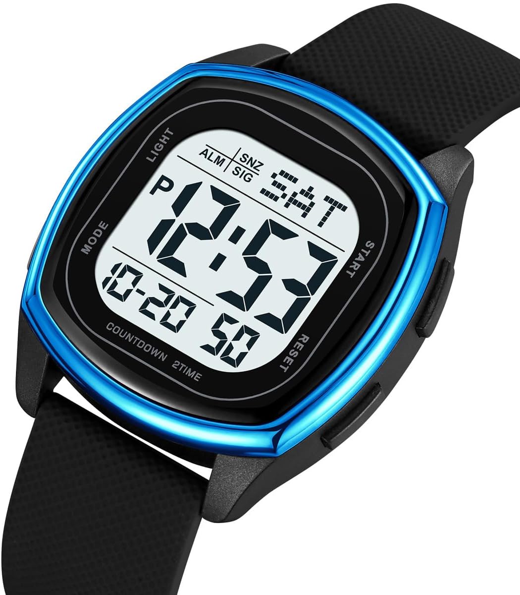 Reginald Watches for Men Fashion Trend Black Multifunction Waterproof Watch LED Digital Chronograph Soft Silicone Watch Strap Square Watches - Image 3