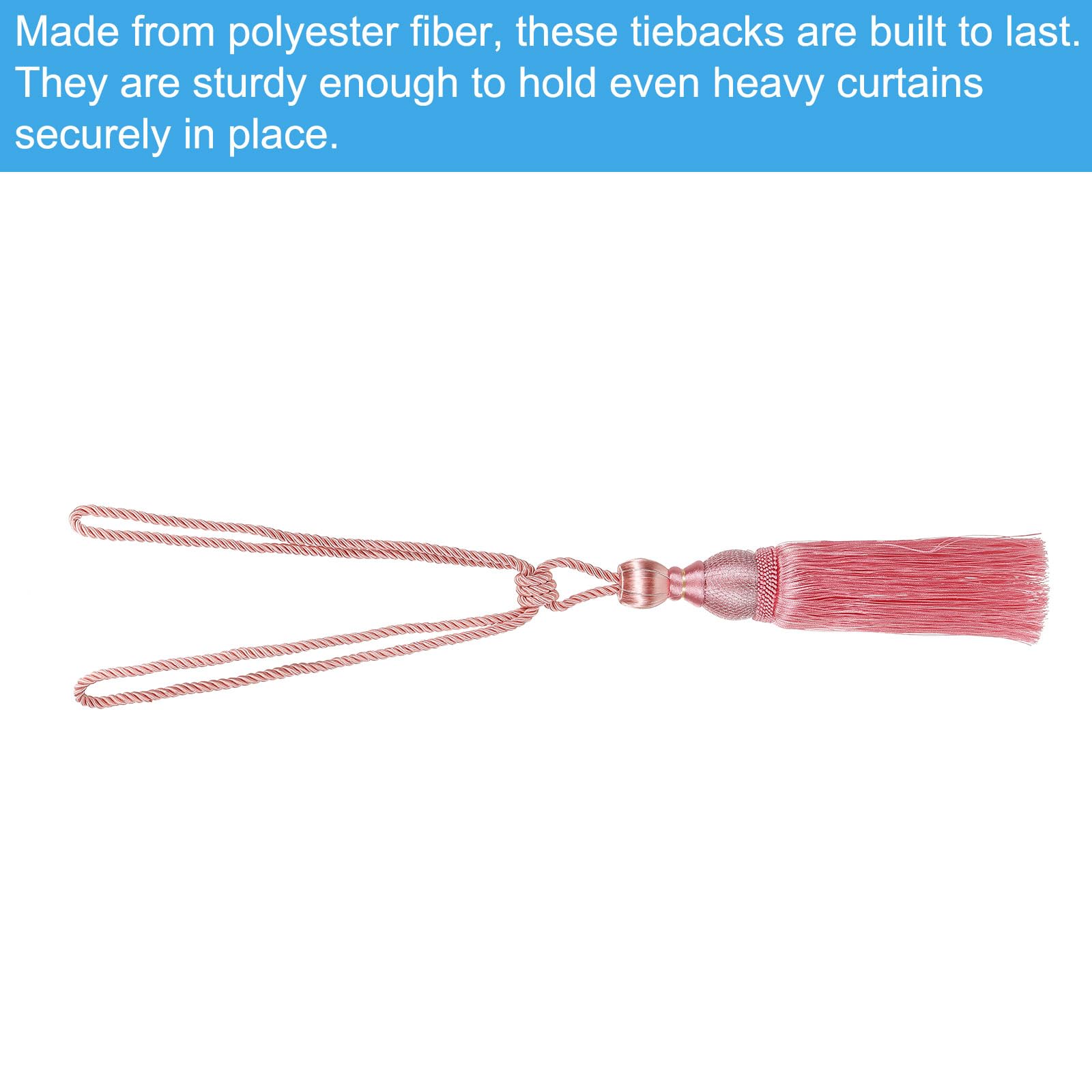 PATIKIL Curtain Tiebacks, 2 Pack Elegant Handmade Curtain Holdbacks Rope with Tassel Home Office Hotel Decorative, Pink - Image 3