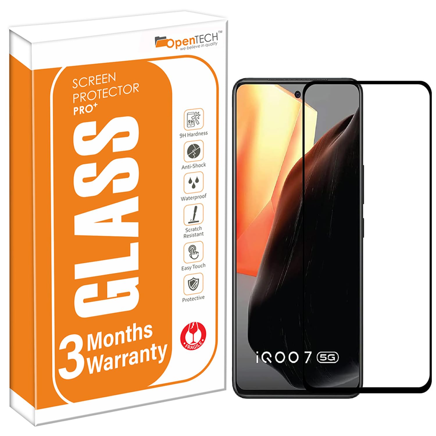 OpenTech® Military-Grade Tempered Glass Screen Protector Compatible for iQOO 7 5G / iQOO 7 Legend 5G / iQOO 9 SE 5G with Edge to Edge Coverage and Easy Installation kit