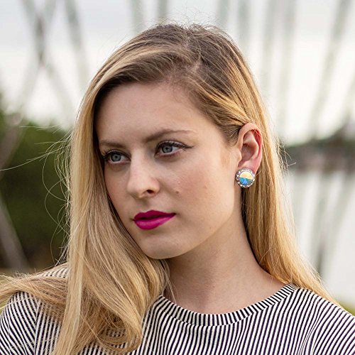 PammyJ Aurora Borealis 20mm Round Crystal Framed Stud Earrings2